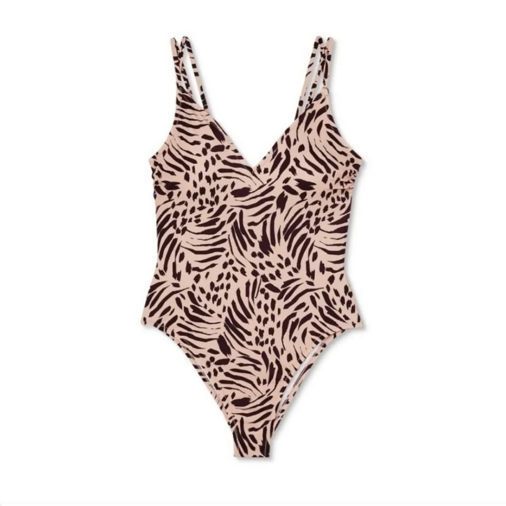 Shade & Shore Leopard Animal print monokini black/tan‎ swimsuit size Small